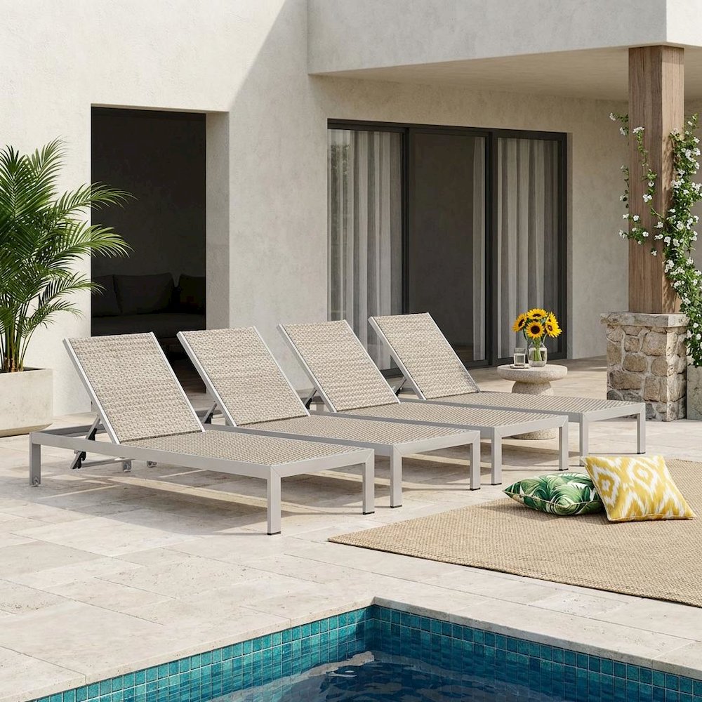 Aluminum Patio Lounge Chairs Set Of 4 With Sturdy Frame For Outdoor Spaces
