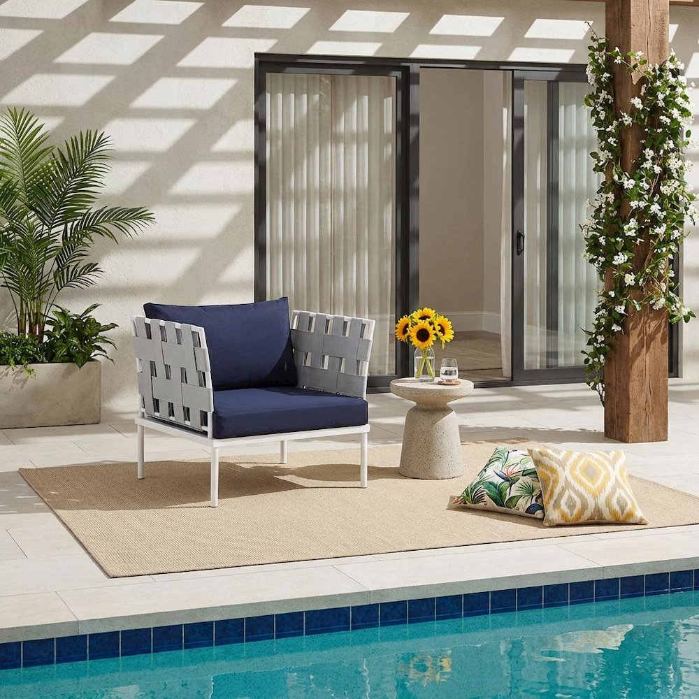 Outdoor Patio Aluminum Armchair With Cushioned Seat And Sleek Design