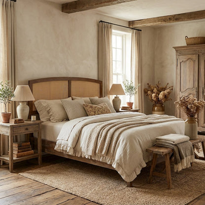 Cane King Headboard with Woven Texture and Durable Frame Design