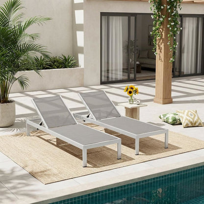 Durable Aluminum Outdoor Lounge Chaise Set - Adjustable Backrest For Relaxation