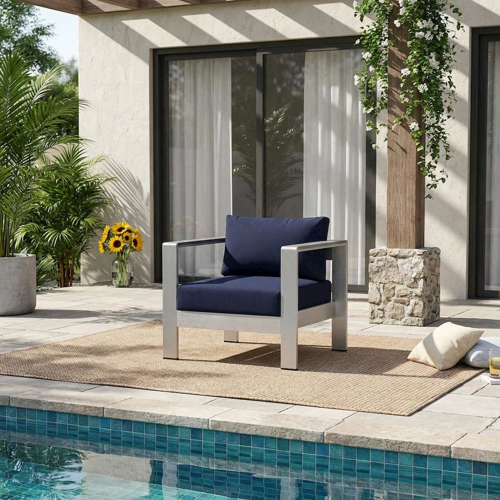 Aluminum Outdoor Patio Armchair With Fabric Cushion And Modern Design