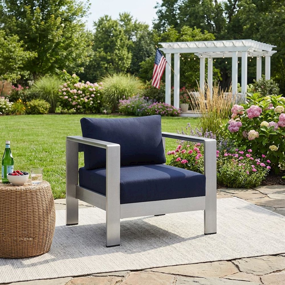 Aluminum Outdoor Patio Armchair With Fabric Cushion And Modern Design