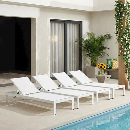 Set Of 4 Aluminum Outdoor Lounge Chairs With Weather-Resistant Design