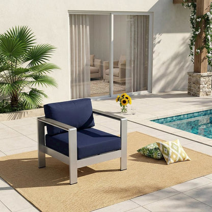 Outdoor Aluminum Armchair For Patio Lounge With Cushioned Seat