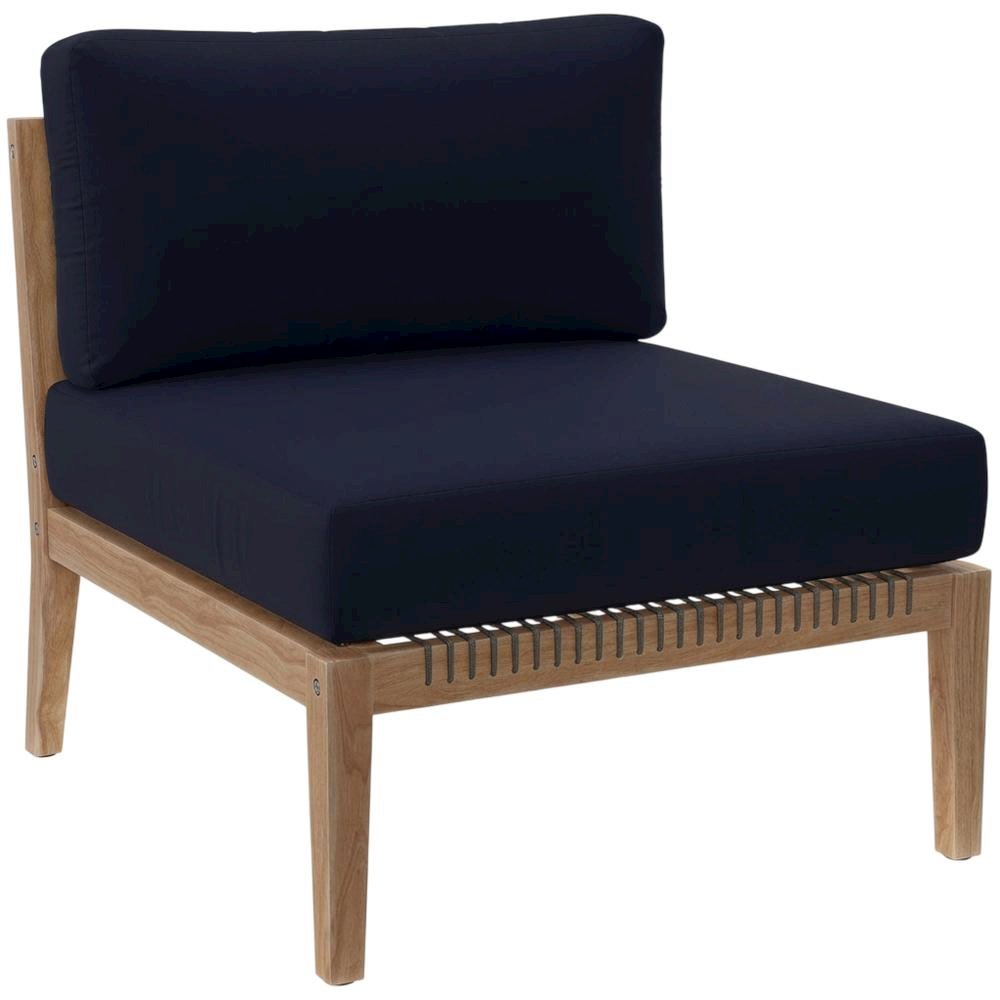 Teak Wood Outdoor Lounge Chair With Cushions And Armless Design