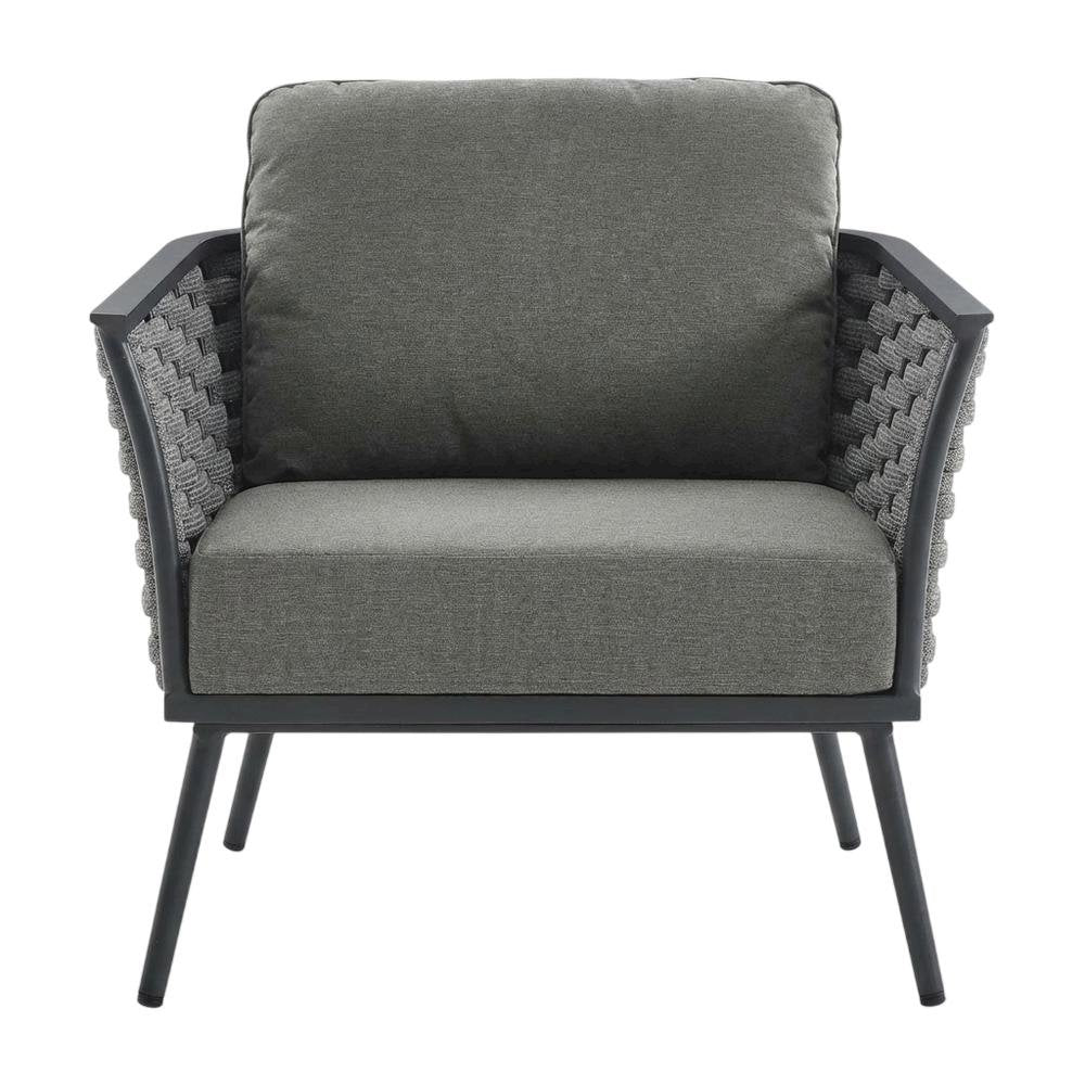 Outdoor Patio Aluminum Armchair With Cushioned Seat And Armrests
