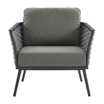 Outdoor Patio Aluminum Armchair With Cushioned Seat And Armrests