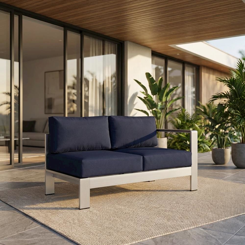 Outdoor Sectional Loveseat With Armrest, Aluminum Frame For Patio Lounging