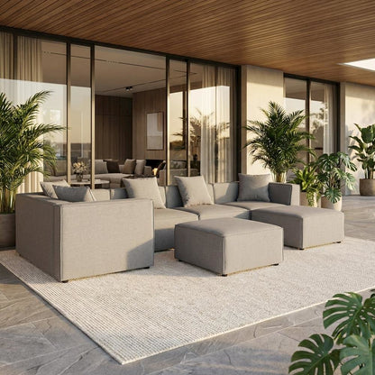 7-Piece Outdoor Patio Upholstered Sectional Sofa with Cushioned Seats