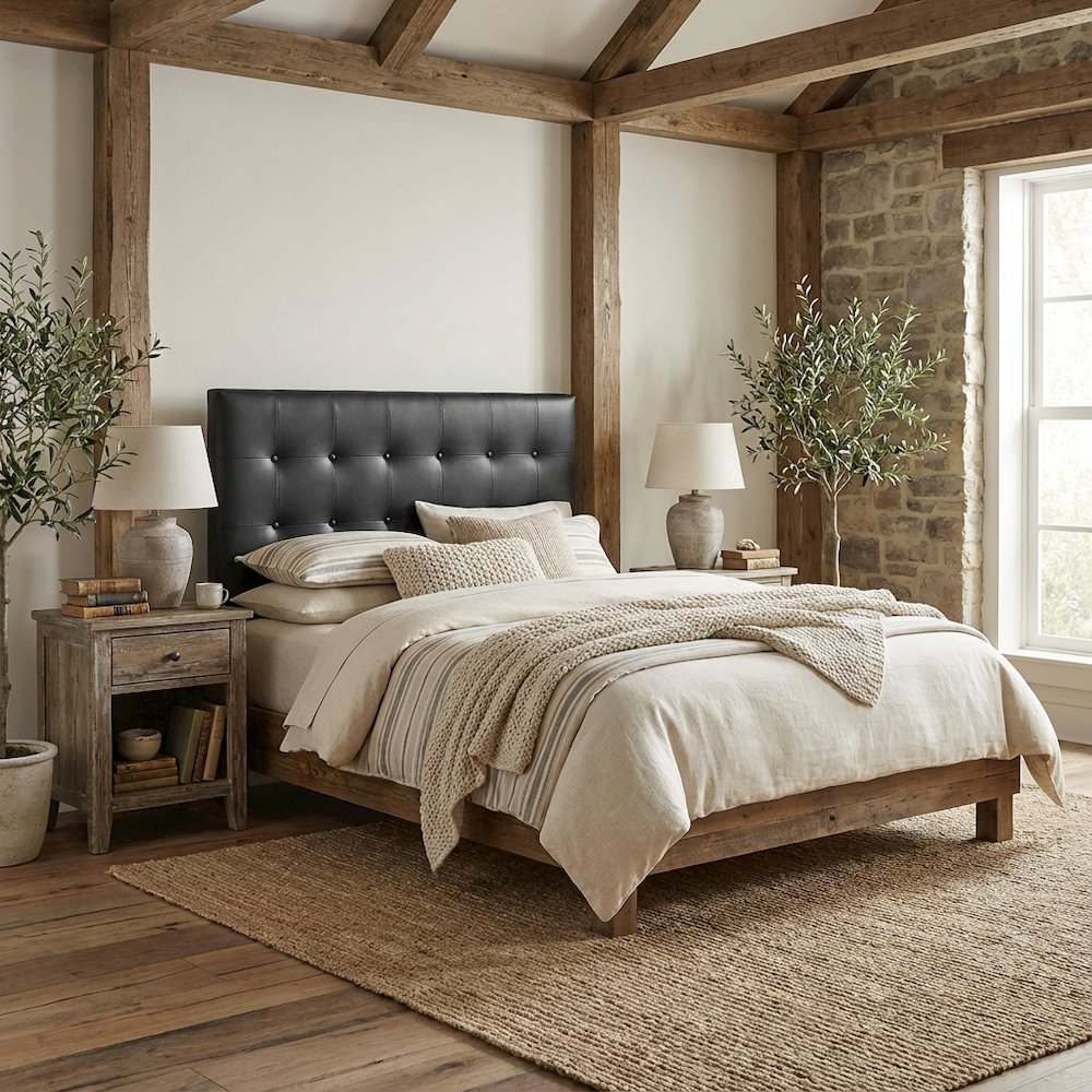 Upholstered Vinyl King Headboard with Durable Frame and Elegant Design