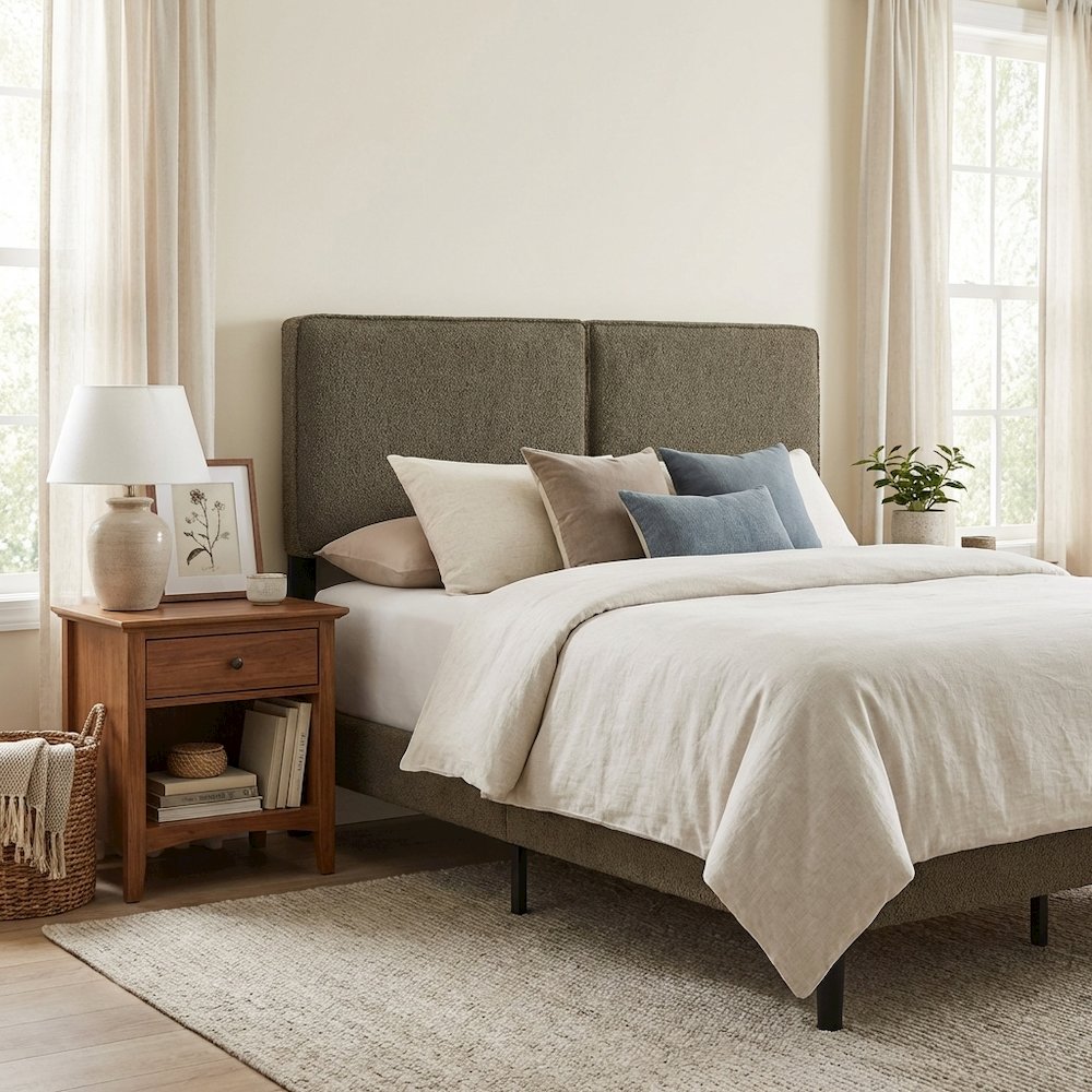 Boucle Fabric King Headboard with Soft Texture and Sturdy Frame Design