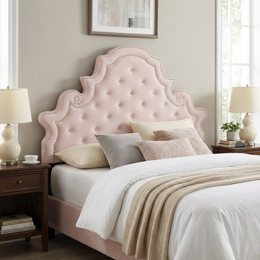 Pink Tufted Velvet Full/Queen Headboard with Plush Upholstery and Durable Frame
