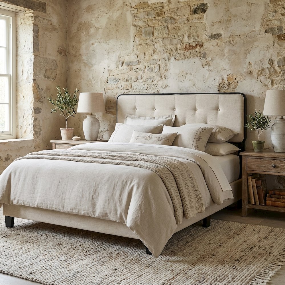 Tufted Fabric Queen Headboard with Wood Frame and Classic Design