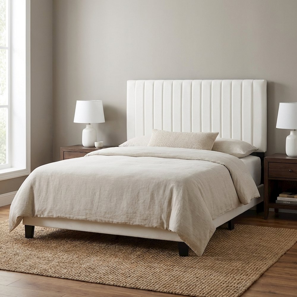 Ivory Velvet Twin Headboard with Padded Upholstery and Elegant Design