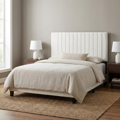 Ivory Velvet Twin Headboard with Padded Upholstery and Elegant Design
