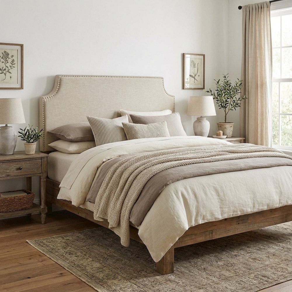 Upholstered Fabric Queen Headboard with Padded Design and Sturdy Frame