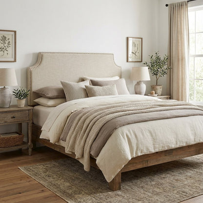 Upholstered Fabric Queen Headboard with Padded Design and Sturdy Frame
