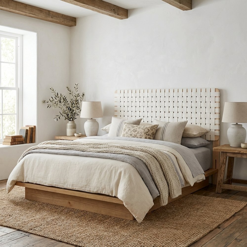 Vegan Leather Full Headboard with Woven Texture and Sturdy Frame