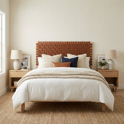 Vegan Leather Full Headboard with Woven Texture and Durable Frame