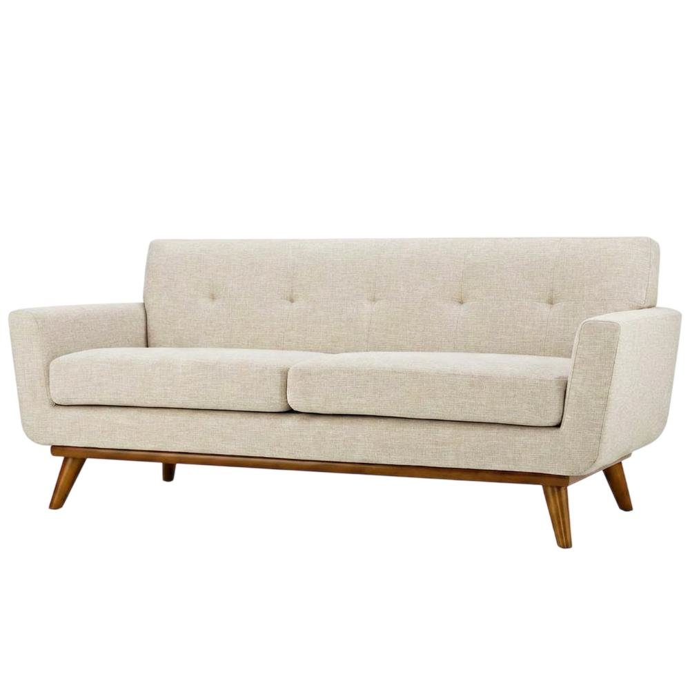 Fabric-Upholstered Small Loveseat Sofa for Bedroom or Small Spaces, Beige