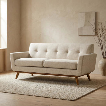Fabric-Upholstered Small Loveseat Sofa for Bedroom or Small Spaces, Beige