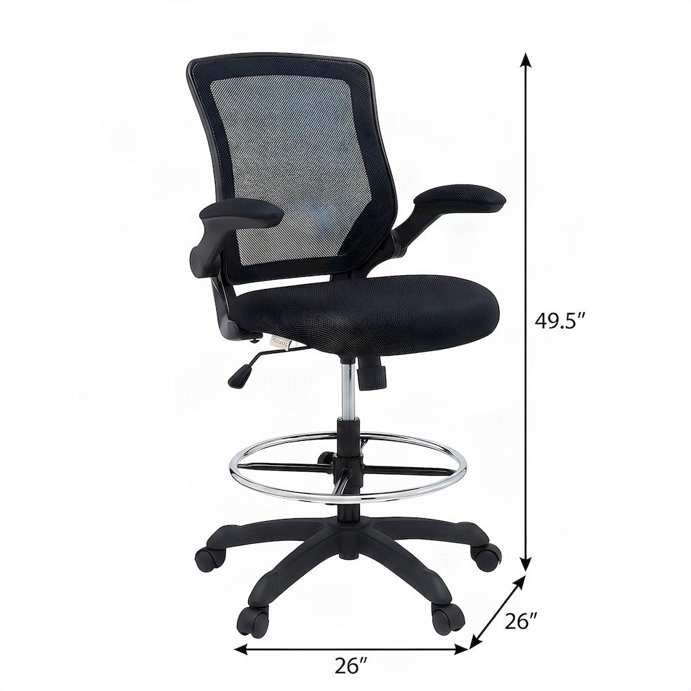 Nylon Drafting Chair with Flip-Up Arms for Standing Desk, Black