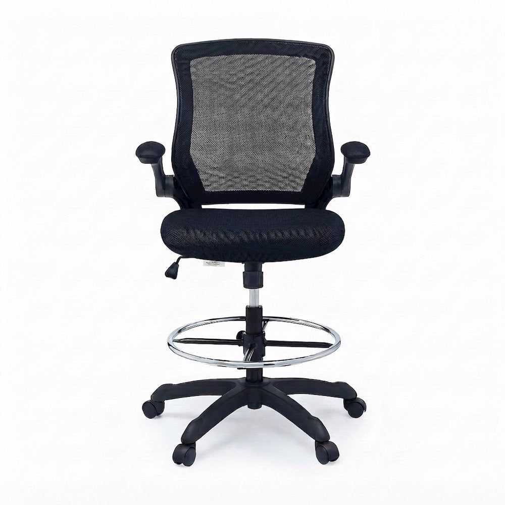 Nylon Drafting Chair with Flip-Up Arms for Standing Desk, Black