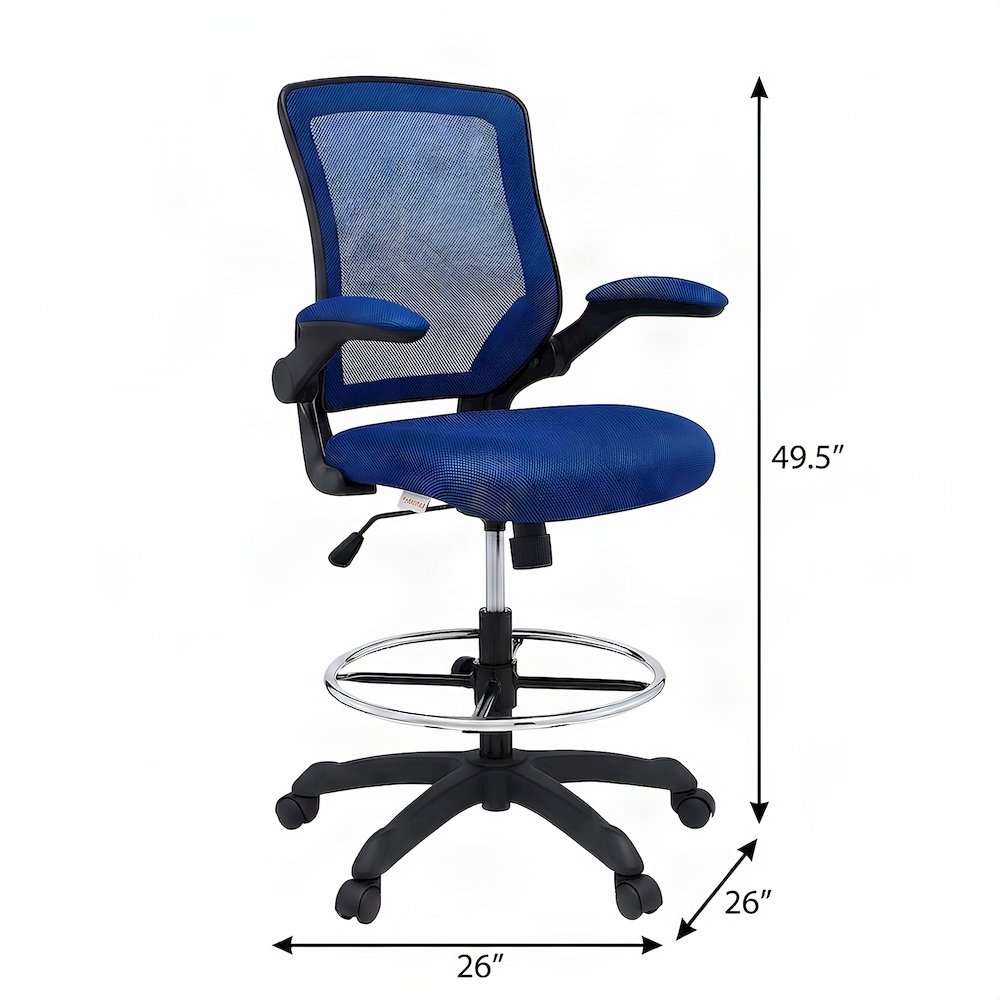 Nylon Drafting Chair with Flip-Up Arms for Standing Desk, Blue