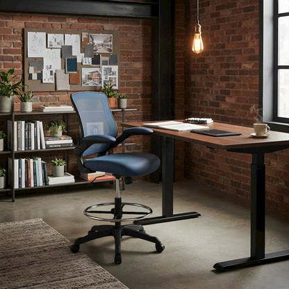 Nylon Drafting Chair with Flip-Up Arms for Standing Desk, Blue