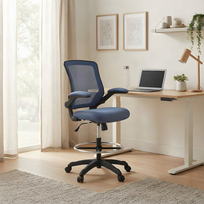 Nylon Drafting Chair with Flip-Up Arms for Standing Desk, Blue