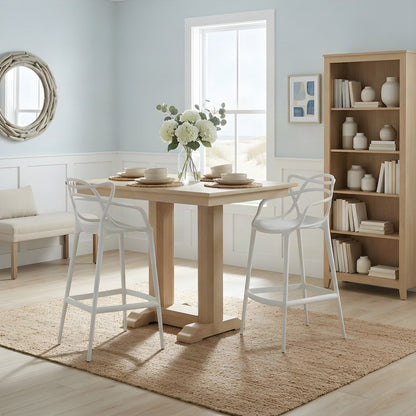 Polypropylene Bar Stool with Back and Footrest, Counter Height, White
