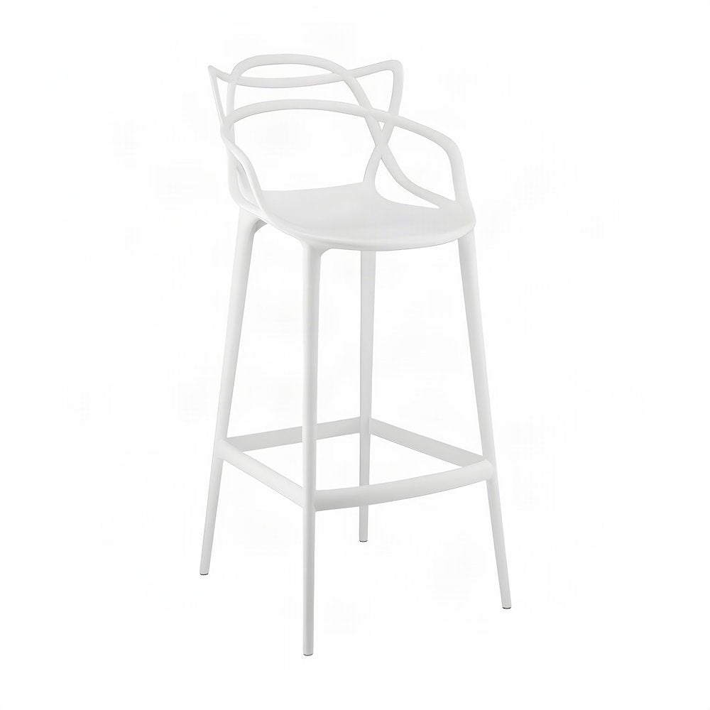Polypropylene Bar Stool with Back and Footrest, Counter Height, White