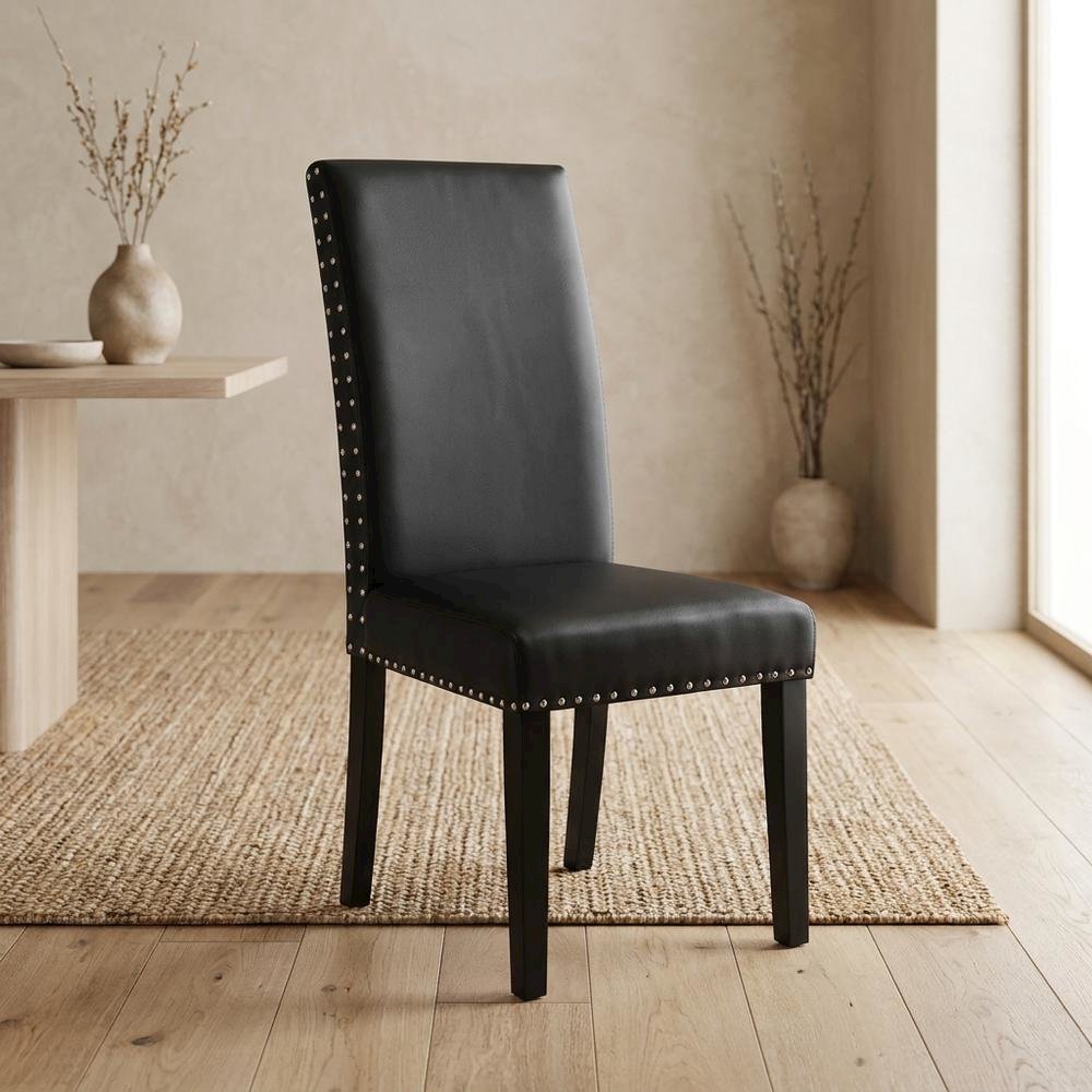 Faux Leather Upholstered Dining Chair with Thick Cushioned Seat, Black