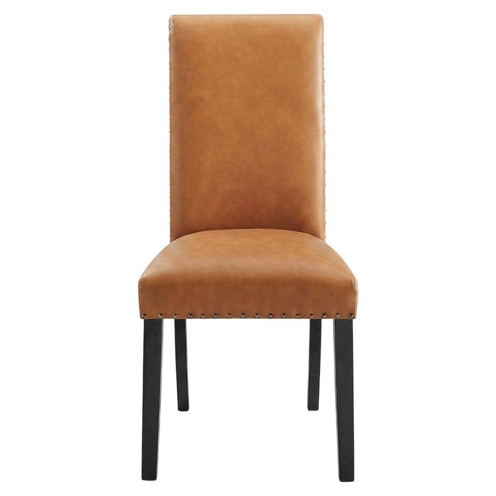 Faux Leather Upholstered Dining Chair with Thick Cushioned Seat, Tan