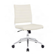 Vinyl Armless Mid-Back Office Chair with Swivel Wheels, White