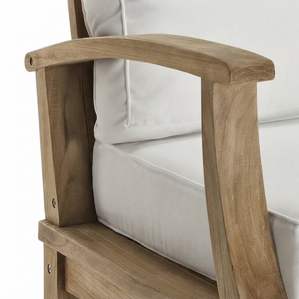Teak Outdoor Patio Armchairs and Dining Table, 4 Piece Set, Natural White