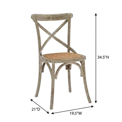 Wood and Rattan Dining Side Chair with Cane Back for Dining Room, Gray
