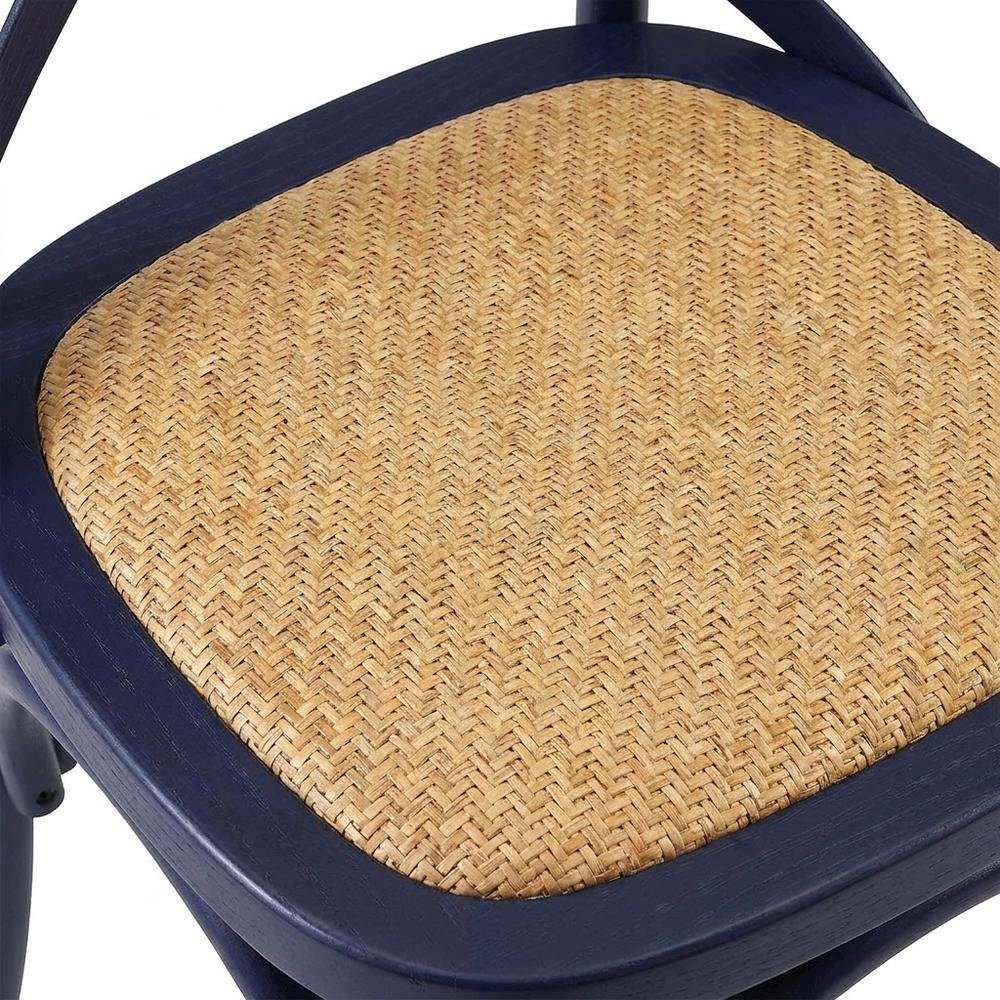 Wood and Rattan Dining Side Chair with Cane Back for Dining Room, Midnight Blue