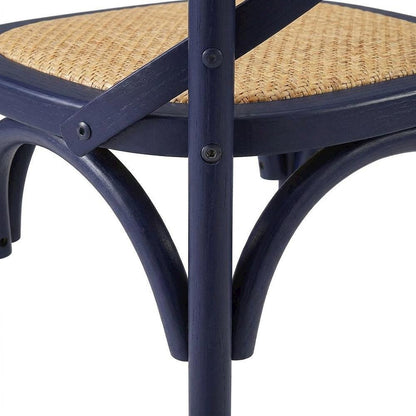 Wood and Rattan Dining Side Chair with Cane Back for Dining Room, Midnight Blue