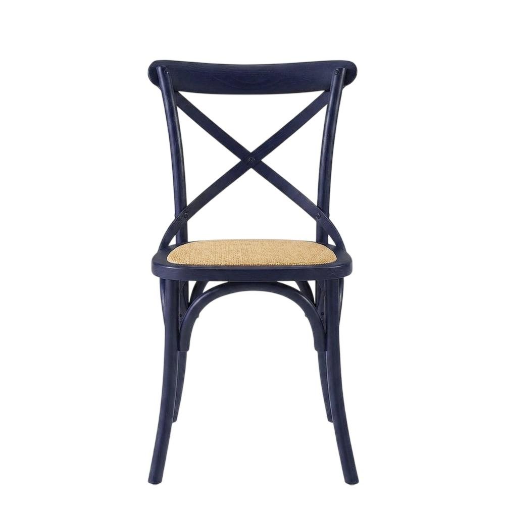 Wood and Rattan Dining Side Chair with Cane Back for Dining Room, Midnight Blue
