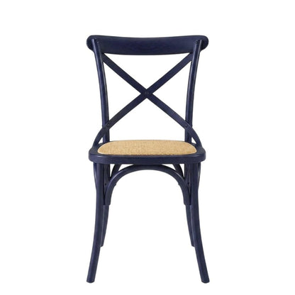 Wood and Rattan Dining Side Chair with Cane Back for Dining Room, Midnight Blue