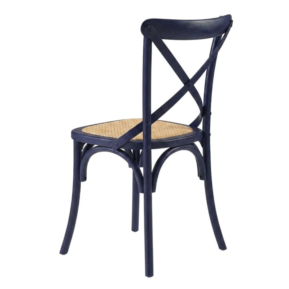 Wood and Rattan Dining Side Chair with Cane Back for Dining Room, Midnight Blue