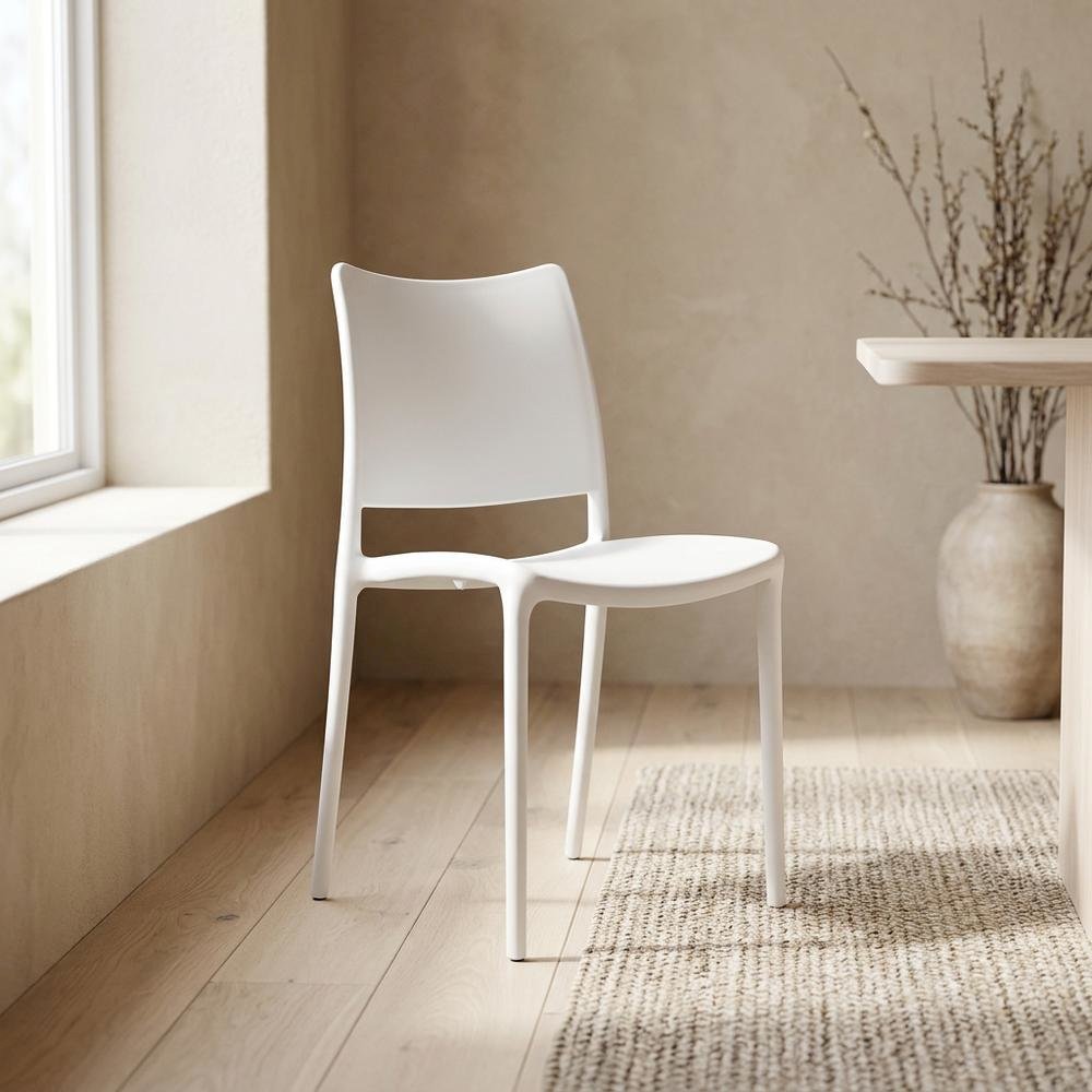 Stackable Plastic Dining Chair for Kitchen and Dining Room Table Sets, White