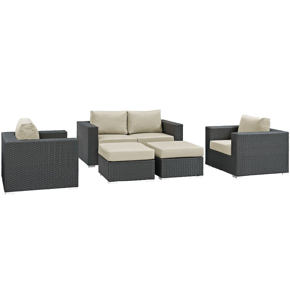 Sojourn 5 Piece Outdoor Patio Sunbrella Sectional Set