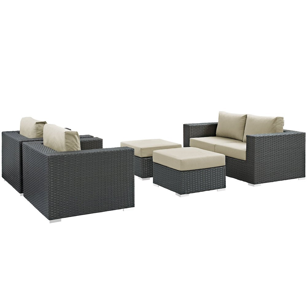 Sojourn 5 Piece Outdoor Patio Sunbrella Sectional Set