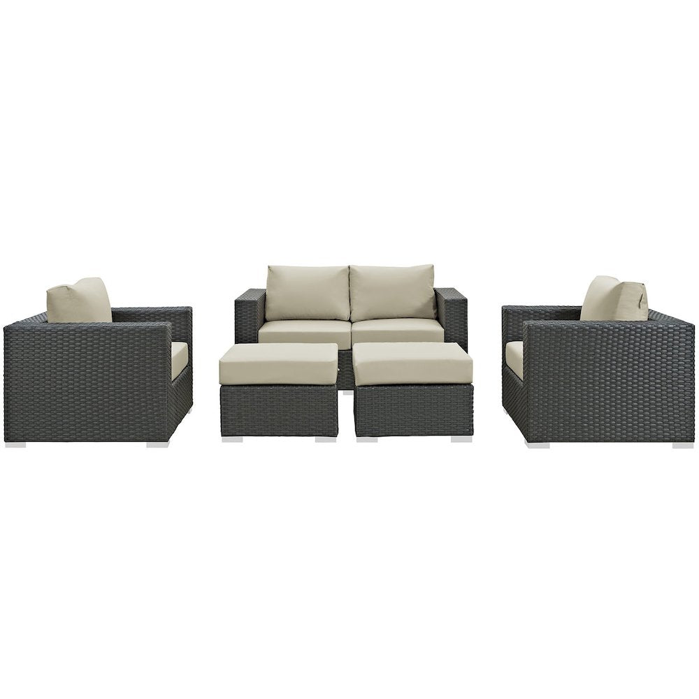 Sojourn 5 Piece Outdoor Patio Sunbrella Sectional Set
