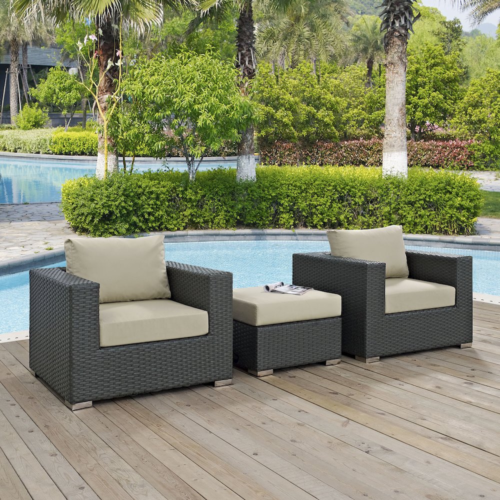 Sojourn 3 Piece Outdoor Patio Sunbrella Sectional Set