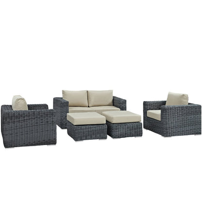 Summon 5 Piece Outdoor Patio Sunbrella Sectional Set