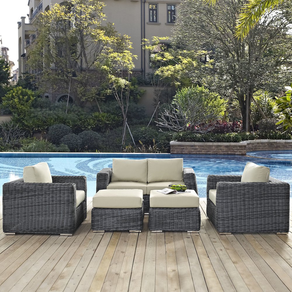 Summon 5 Piece Outdoor Patio Sunbrella Sectional Set