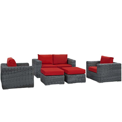 Summon 5 Piece Outdoor Patio Sunbrella Sectional Set